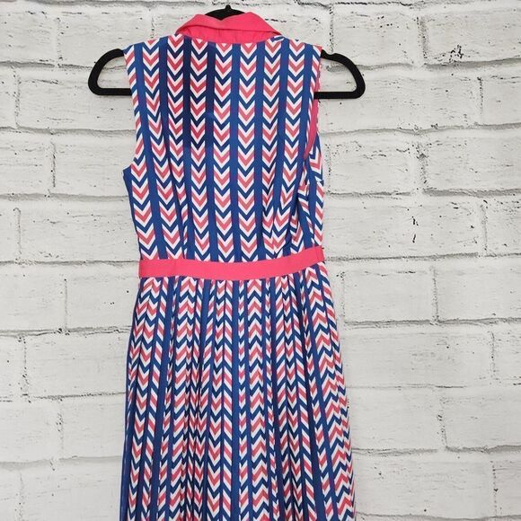 Modcloth Women's Just My Typist Pink Blue Print Sleeveless Collared Dress Sz XS - Picture 3 of 14